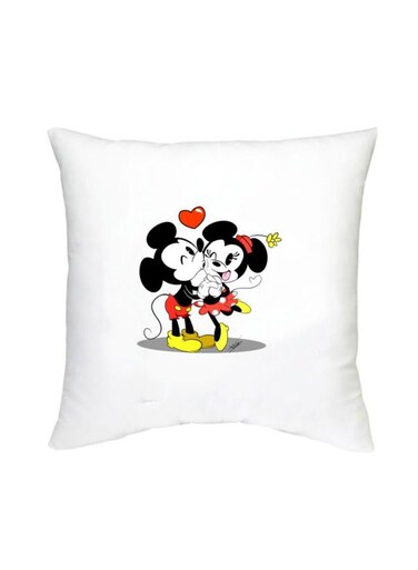 Mickey And Minnie Mouse Printed Decorative Cushion White/Black/Red 16x16inch