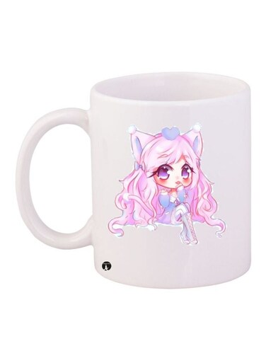 Anime Girl Printed Coffee Mug White/Pink 11ounce