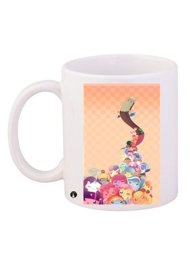 Cartoon Printed Coffee Mug White/Orange/Pink 11ounce