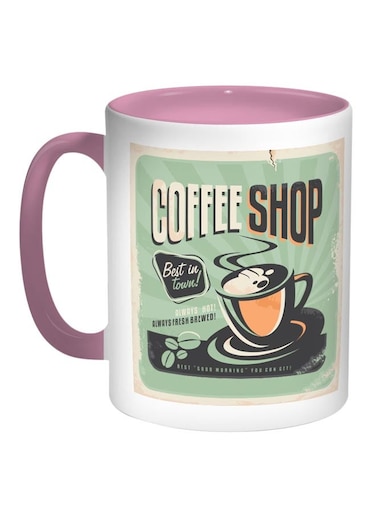 Old Coffee Shop Printed Coffee Mug Pink/White/Green