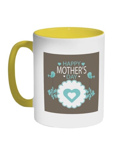 Happy Mother's Day Printed Coffee Mug Yellow/White/Grey 325ml
