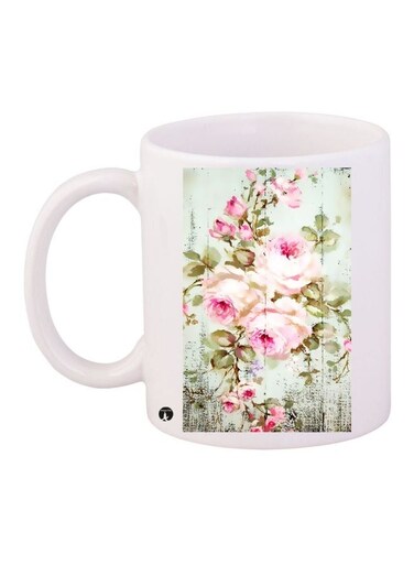 Floral Printed Coffee Mug White/Green/Pink 11ounce