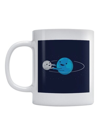 Earth And Moon Printed Mug White/Blue/Grey