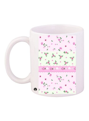 Floral Printed Coffee Mug White/Pink/Green 11ounce