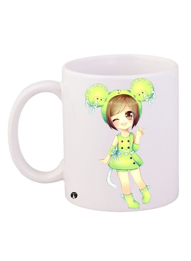 Cartoon Girl Printed Coffee Mug White/Green/Brown