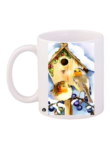 Birds Printed Coffee Mug White/Blue/Brown 11ounce