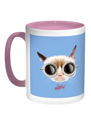 Good Morning Printed Coffee Mug Blue/White/Pink 11ounce