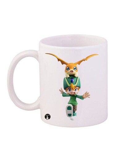 Digimon Printed Mug White/Green/Yellow 12ounce
