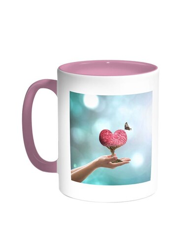Romantic - Heart Printed Coffee Mug Pink/White 11ounce