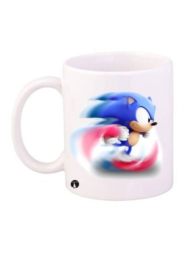 Sonic Video Game Printed Mug White/Blue/Red 12ounce
