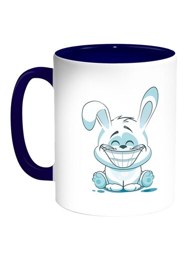 Rabbit Printed Coffee Mug White Blue 11 ounce