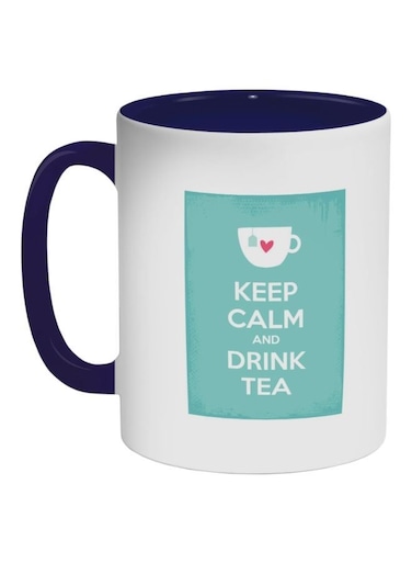 Keep Calm And Drink Tea Printed Coffee Mug Dark Blue/White/Green 325ml