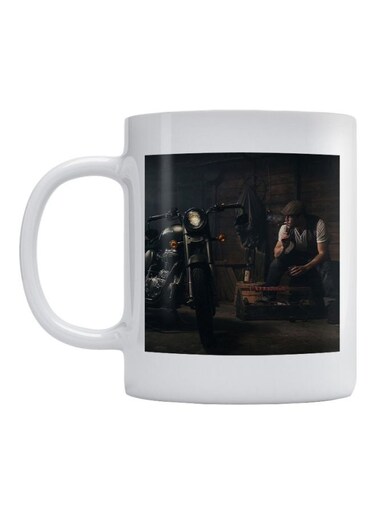 Biker Printed Mug White/Black/Brown