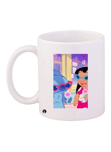 Cartoon Printed Coffee Mug White/Blue/Pink 11ounce