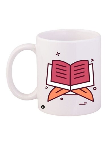 Cartoon Book Printed Coffee Mug White/Pink/Orange 11ounce