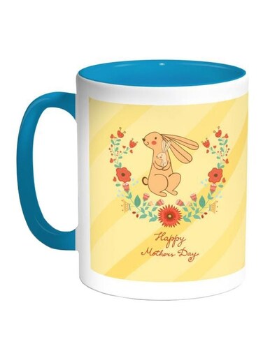 Happy Mothers Day Printed Coffe Mug White/Turquoise/Yellow