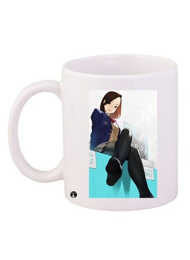 Anime Girl Printed Coffee Mug White/Blue/Black 11ounce