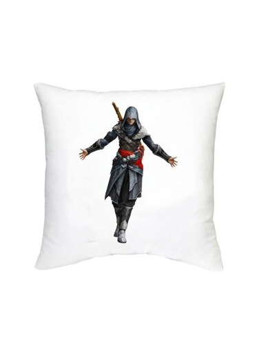 Assassins Creed Printed Decorative Cushion White/Grey/Red 16x16inch
