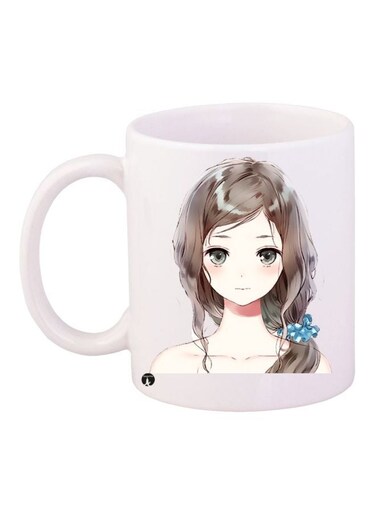 Anime Girl Printed Coffee Mug White/Brown/Beige 11ounce