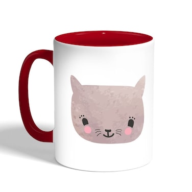 Happy Cat Printed Coffee Mug, Red 11 Ounce