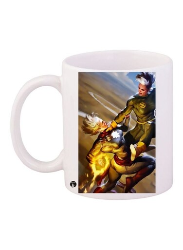 Superhero Printed Coffee Mug White/Gold/Brown 11ounce