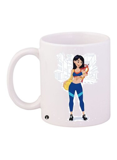 Animated Girl Printed Coffee Mug White/Blue/Yellow