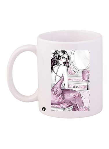 Lady Printed Coffee Mug White/Pink/Grey 11ounce