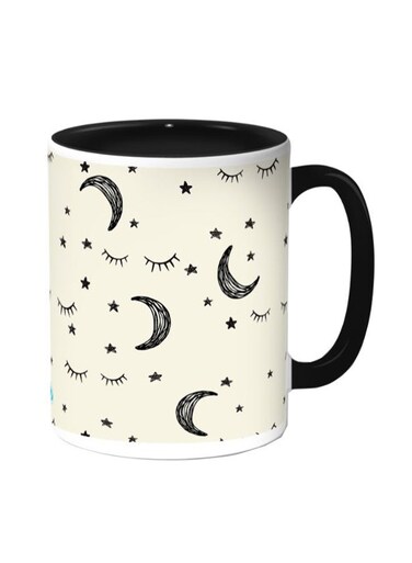 Moon And Stars Printed Coffee Mug Beige/Black 11ounce