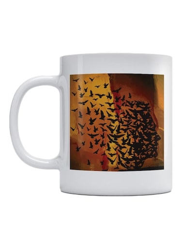 Birds Printed Ceramic Mug White/Black/Brown