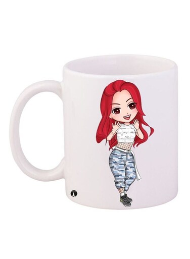 Cartoon Girl Printed Coffee Mug White/Red/Beige 11ounce