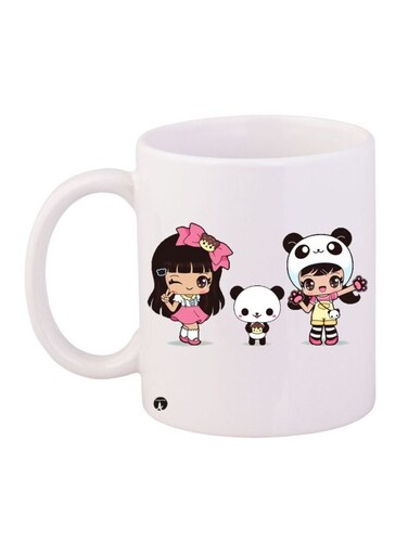 Cartoon Printed Coffee Mug White/Pink/Black 11ounce