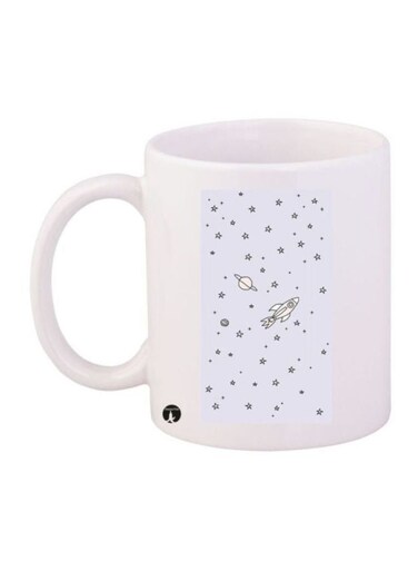 Space Printed Coffee Mug White/Black/Yellow