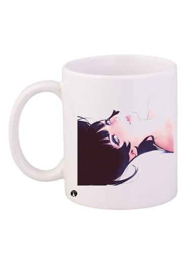 Girl Printed Coffee Mug White/Beige/Black 11ounce