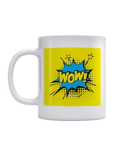 Wow Printed Mug White/Yellow/Blue