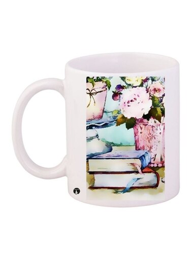 Flowers Printed Coffee Mug White/Green/Pink 11ounce
