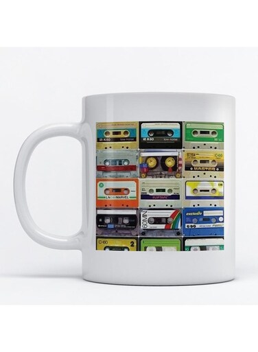 Cassettes Printed Mug White/Orange/Blue