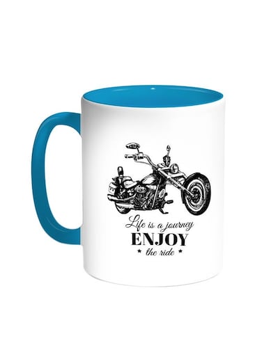 Motorcycle Printed Coffee Mug Turquoise/White 11ounce