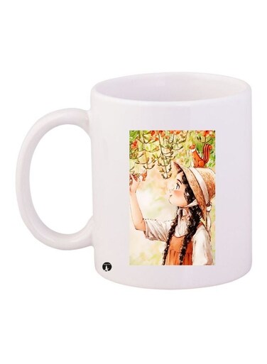 Anime Printed Ceramic Coffee Mug White/Beige/Green 11ounce