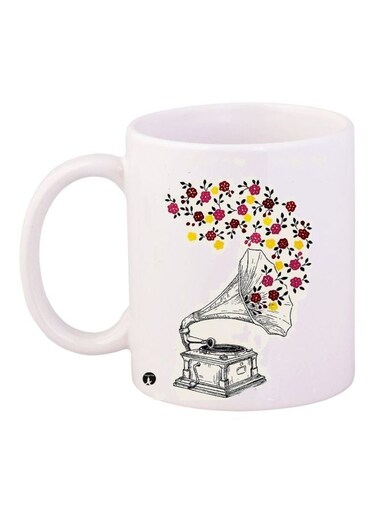 Floral Printed Coffee Mug White/Black/Red 11ounce