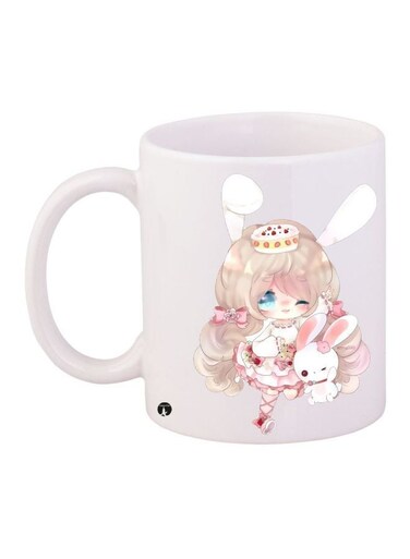 Cartoon Printed Coffee Mug White/Beige/Pink 11ounce
