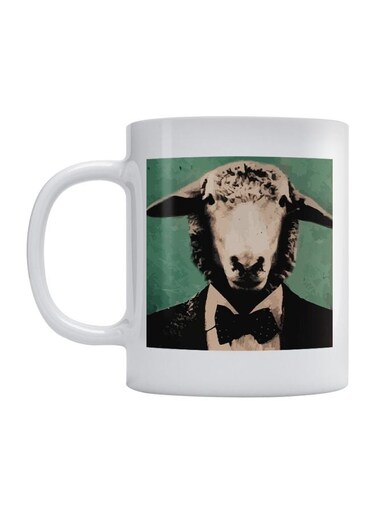 Stylish Sheep Printed Ceramic Mug White/Green/Black