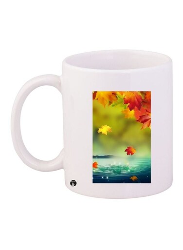 Nature Themed Coffee Mug White/Green/Orange 11ounce