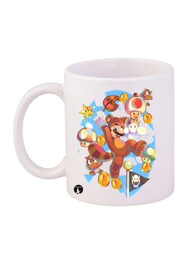 Super Mario Printed Mug White/Brown/Blue 12ounce