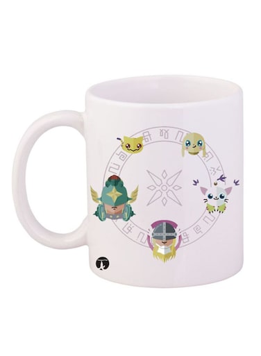 Digimon Printed Mug White/Green 12ounce