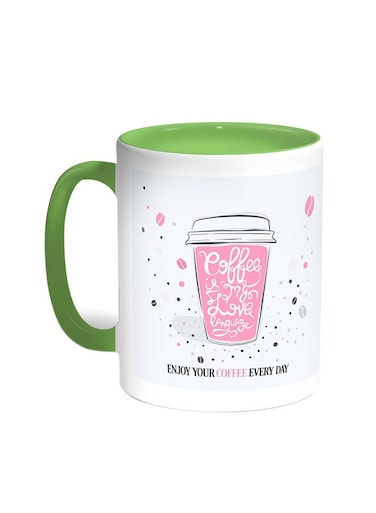 A Cup Of Coffee Printed Coffee Mug Green/White 11ounce