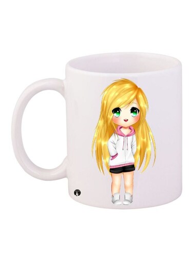 Cartoon Girl Printed Coffee Mug White/Yellow/Pink
