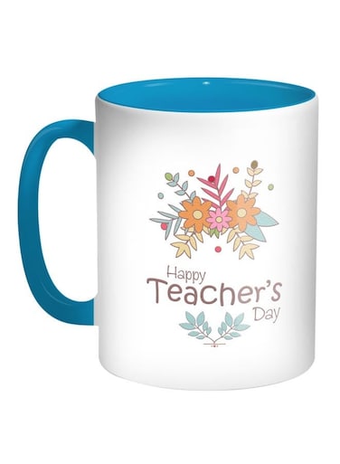 Happy Teacher's Day Printed Coffee Mug Blue/White/Yellow 11ounce