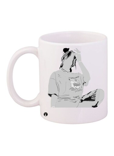 Printed Ceramic Coffee Mug White Grey