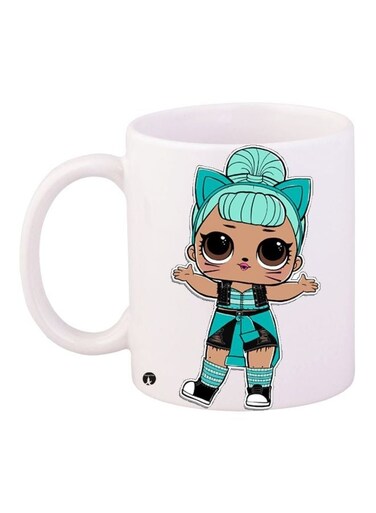 Cartoon Printed Coffee Mug White/Brown/Blue 11ounce