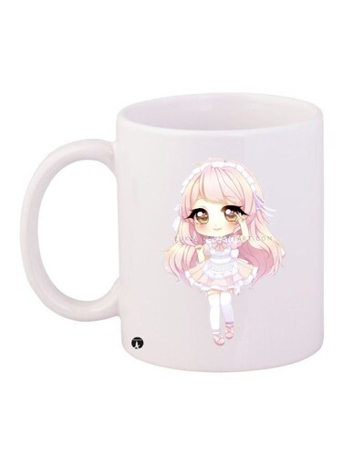 Printed Ceramic Coffee Mug White/Pink/Beige